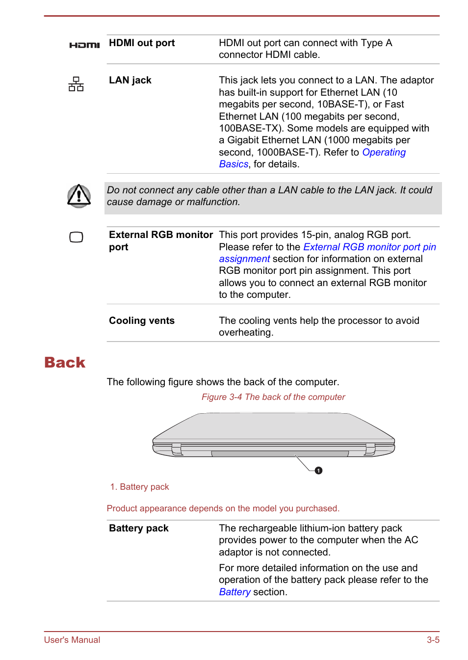 Back, Back -5 | Toshiba Satellite Pro C50-A User Manual | Page 33 / 131