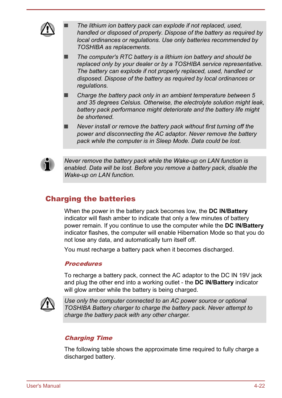 Charging the batteries | Toshiba Satellite Pro C50-A User Manual | Page 64 / 131