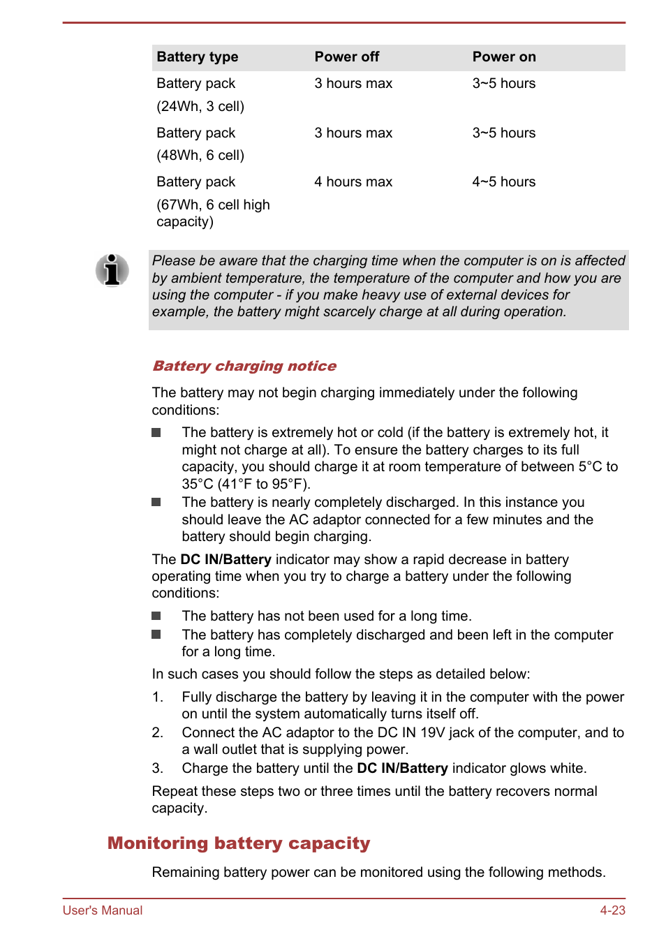 Monitoring battery capacity | Toshiba Satellite Pro C50-A User Manual | Page 65 / 131