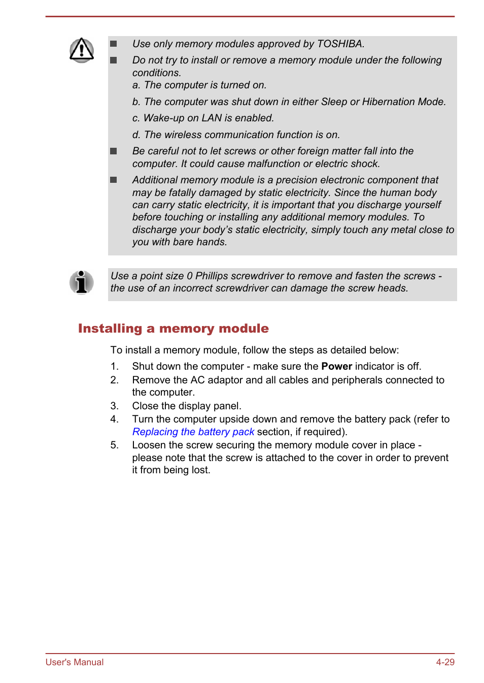 Installing a memory module | Toshiba Satellite Pro C50-A User Manual | Page 71 / 131