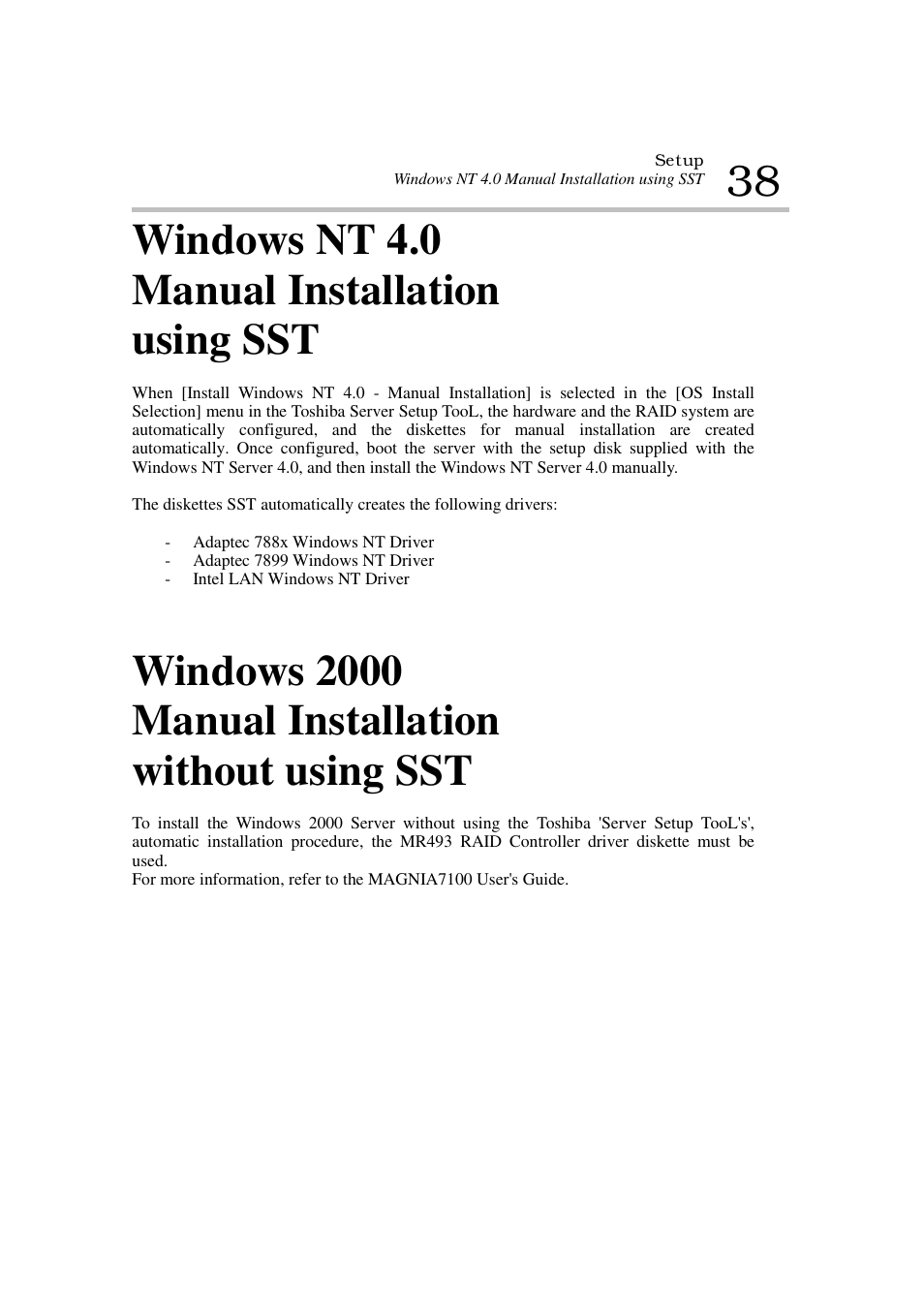 Windows nt 4.0 manual installation using sst, Windows 2000 manual installation without using sst | Toshiba Magnia 7100 User Manual | Page 46 / 89