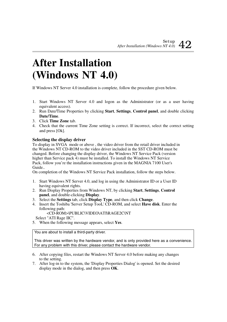 After installation (windows nt 4.0) | Toshiba Magnia 7100 User Manual | Page 50 / 89