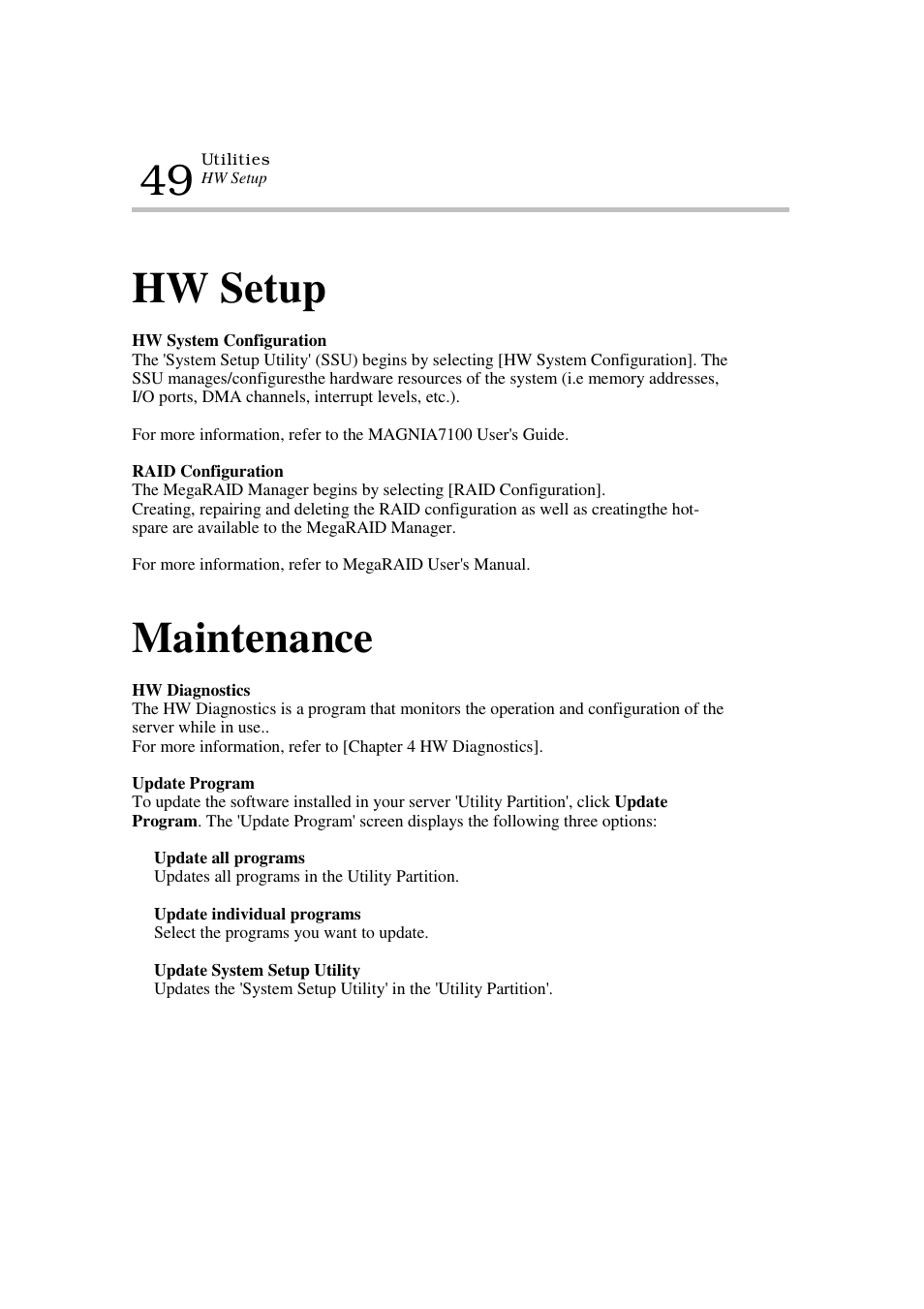 Hw setup, Maintenance | Toshiba Magnia 7100 User Manual | Page 59 / 89