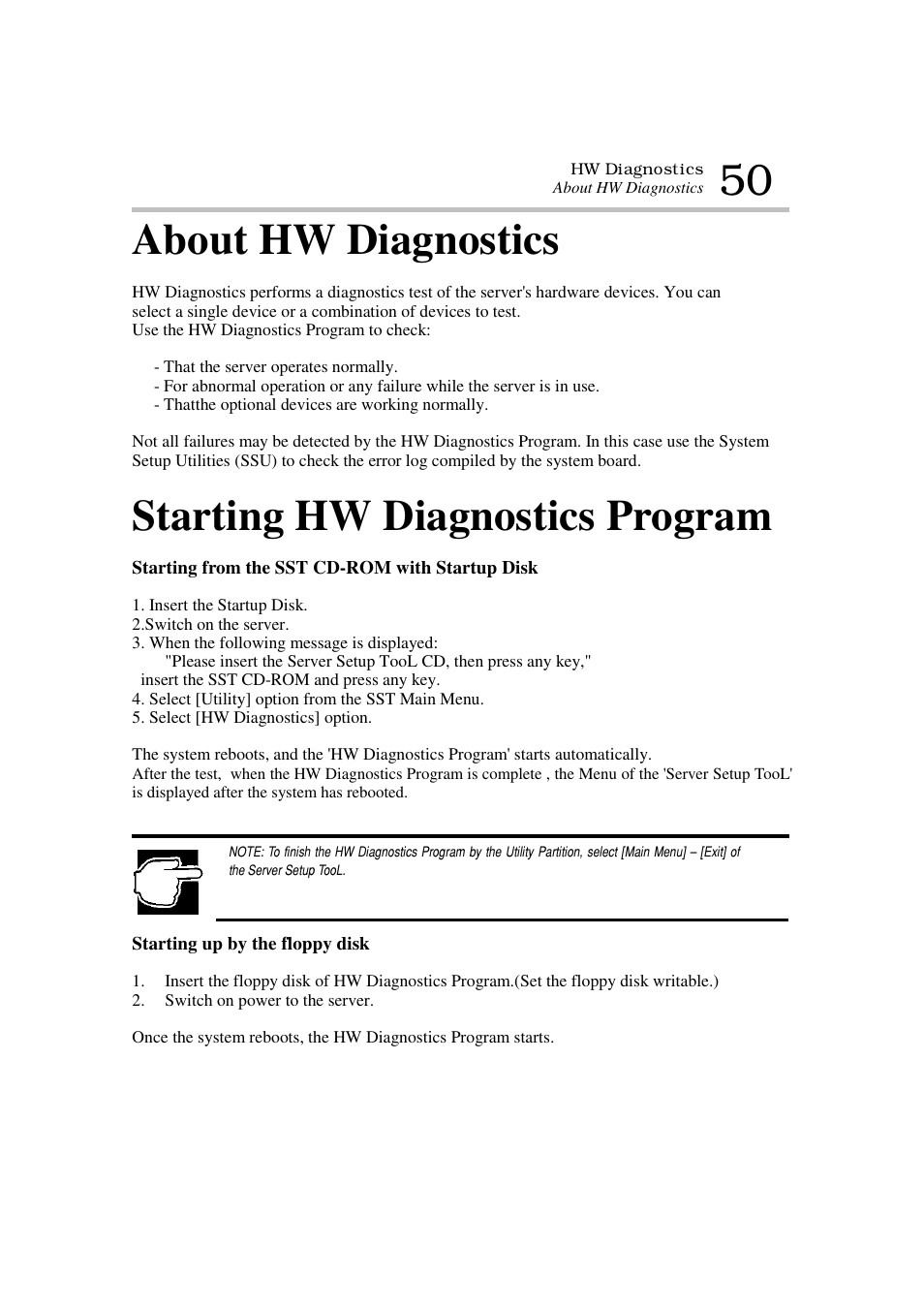 About hw diagnostics, Starting hw diagnostics program | Toshiba Magnia 7100 User Manual | Page 62 / 89