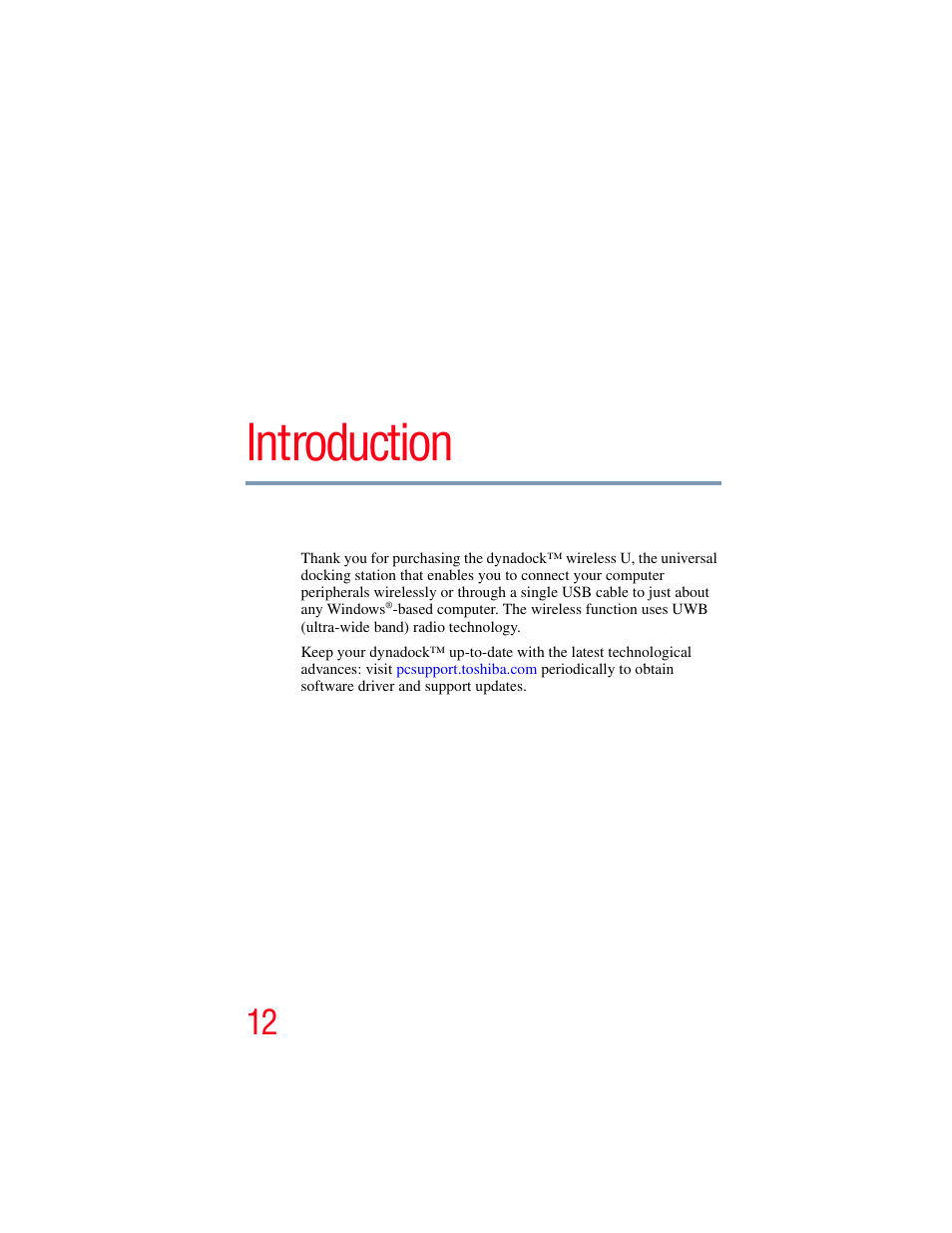 Introduction | Toshiba Dynadock Wireless U User Manual | Page 12 / 76
