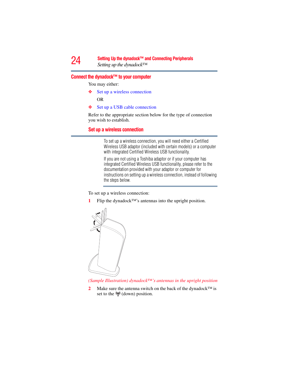 Connect the dynadock™ to your computer | Toshiba Dynadock Wireless U User Manual | Page 24 / 76