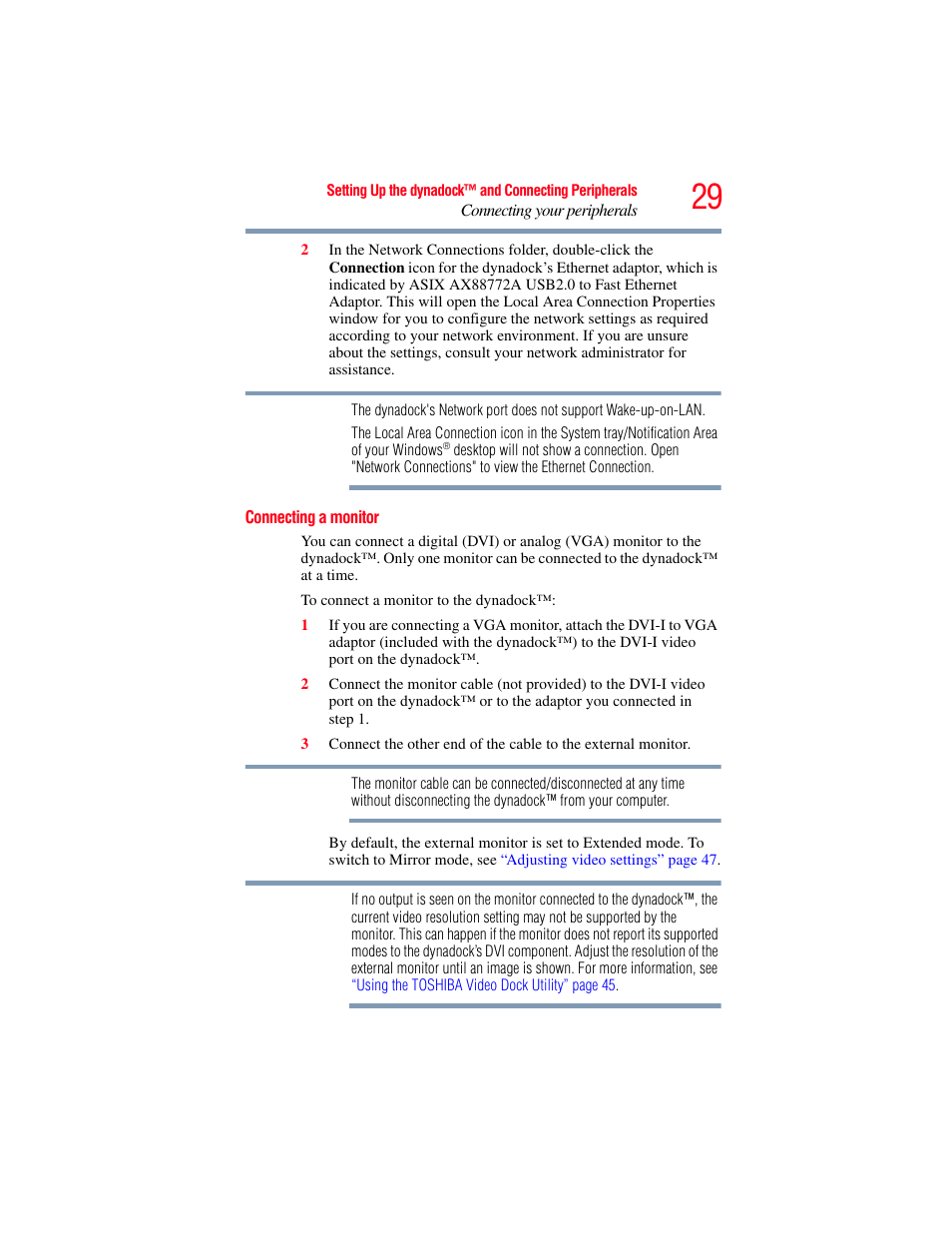 Connecting a monitor | Toshiba Dynadock Wireless U User Manual | Page 29 / 76