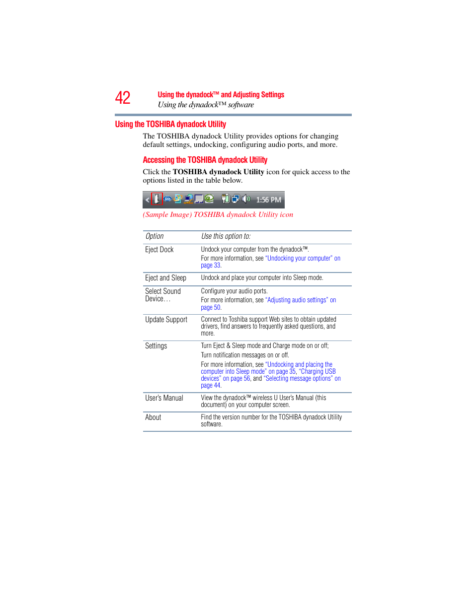 Using the toshiba dynadock utility | Toshiba Dynadock Wireless U User Manual | Page 42 / 76