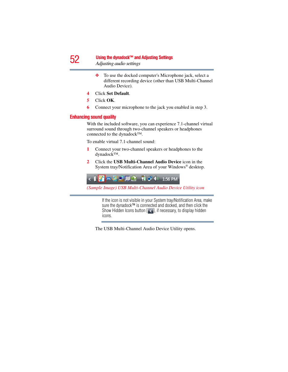 Enhancing sound quality, Enhancing sound | Toshiba Dynadock Wireless U User Manual | Page 52 / 76