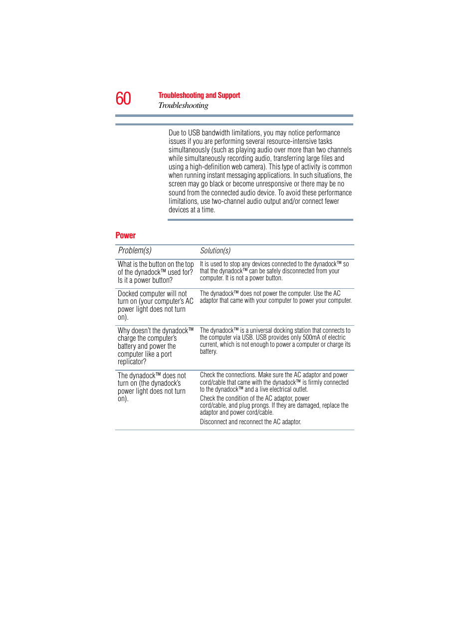 Power | Toshiba Dynadock Wireless U User Manual | Page 60 / 76