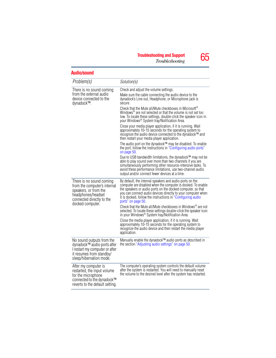 Audio/sound | Toshiba Dynadock Wireless U User Manual | Page 65 / 76