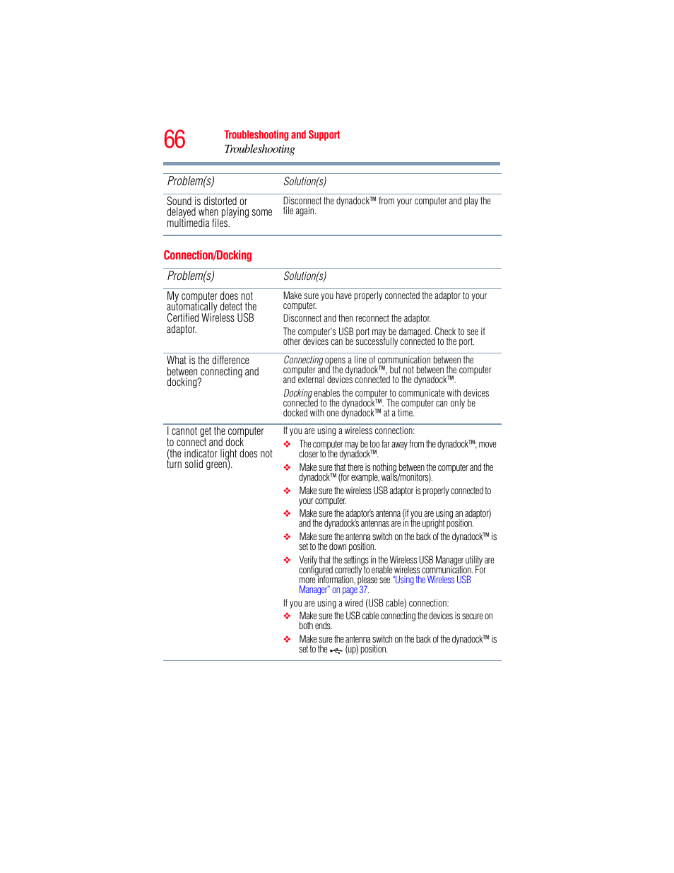Connection/docking | Toshiba Dynadock Wireless U User Manual | Page 66 / 76