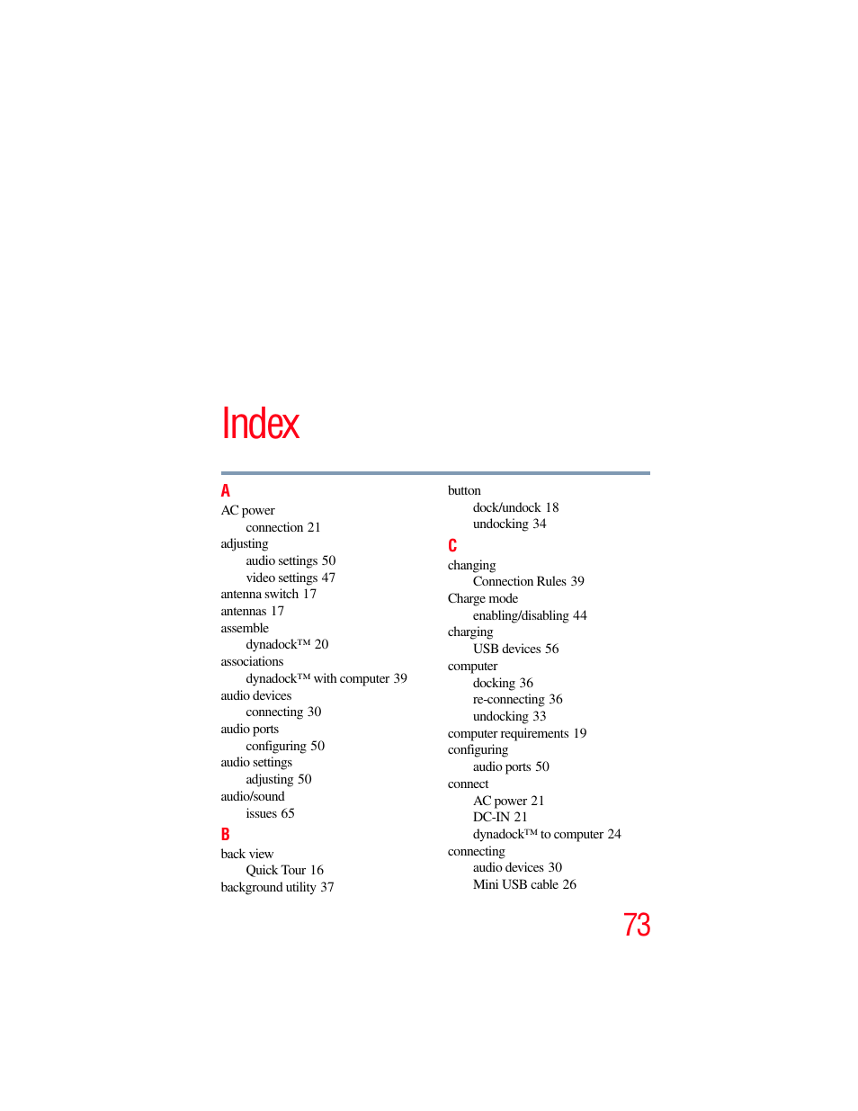 Index | Toshiba Dynadock Wireless U User Manual | Page 73 / 76