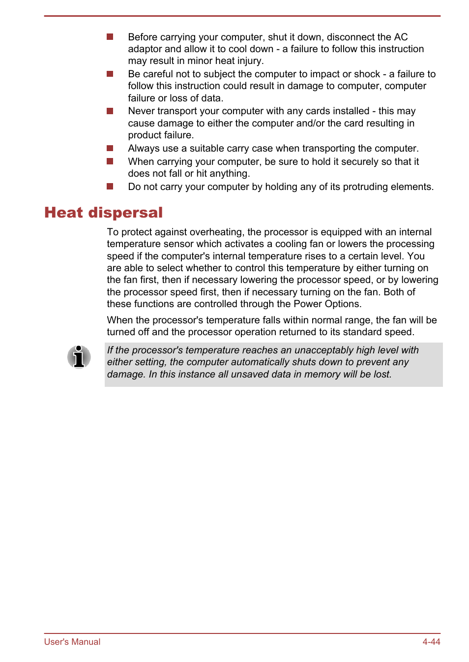 Heat dispersal, Heat dispersal -44 | Toshiba Satellite L830 User Manual | Page 101 / 144