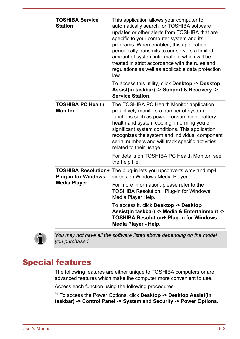 Special features, Special features -3 | Toshiba Satellite L830 User Manual | Page 104 / 144