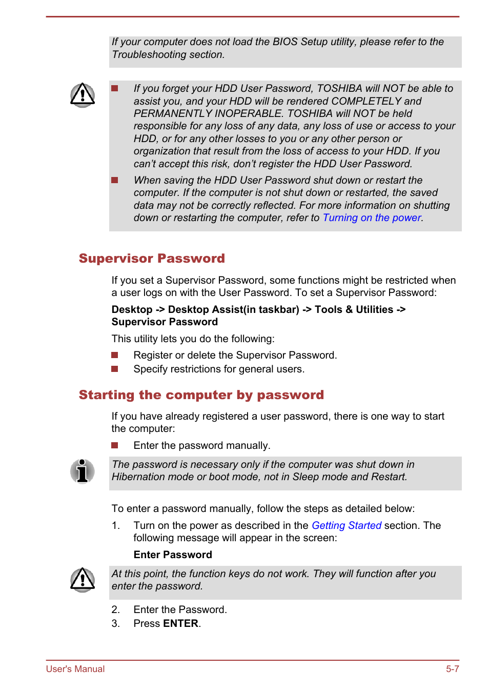 Supervisor password, Starting the computer by password | Toshiba Satellite L830 User Manual | Page 108 / 144