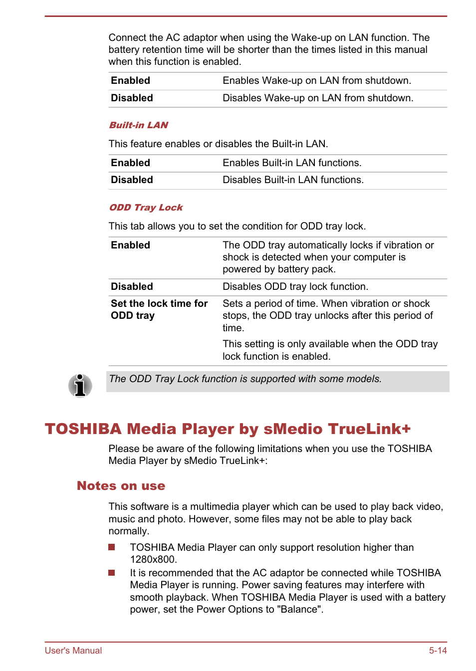 Toshiba media player by smedio truelink, Notes on use, Toshiba media player by smedio truelink+ -14 | Toshiba Satellite L830 User Manual | Page 115 / 144