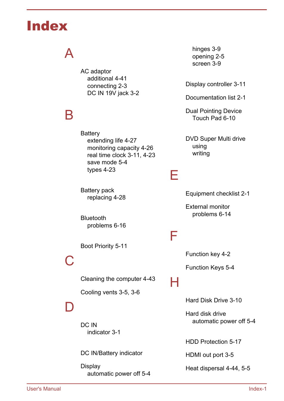 Index, Index a | Toshiba Satellite L830 User Manual | Page 142 / 144