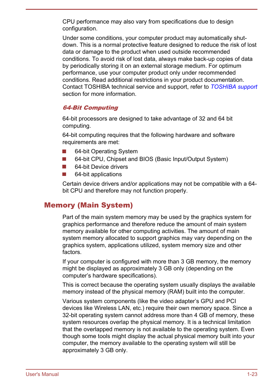 Memory (main system) | Toshiba Satellite L830 User Manual | Page 27 / 144