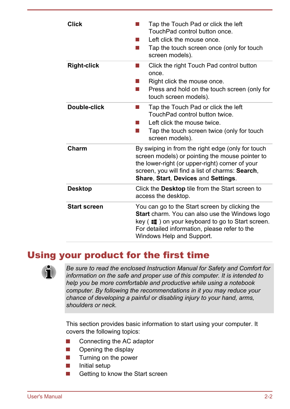 Using your product for the first time, Using your product for the first time -2 | Toshiba Satellite L830 User Manual | Page 31 / 144