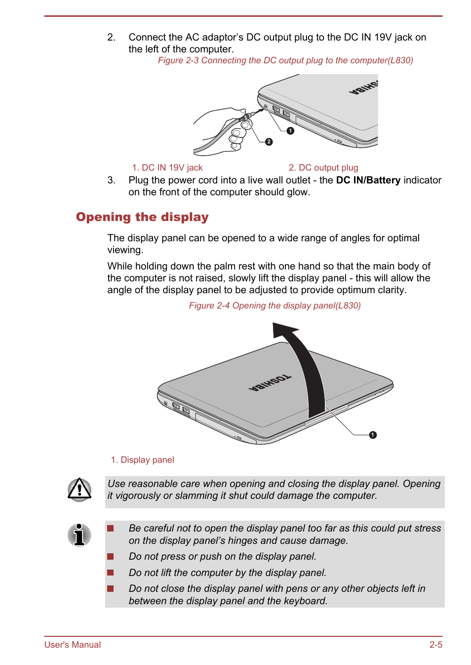Opening the display | Toshiba Satellite L830 User Manual | Page 34 / 144