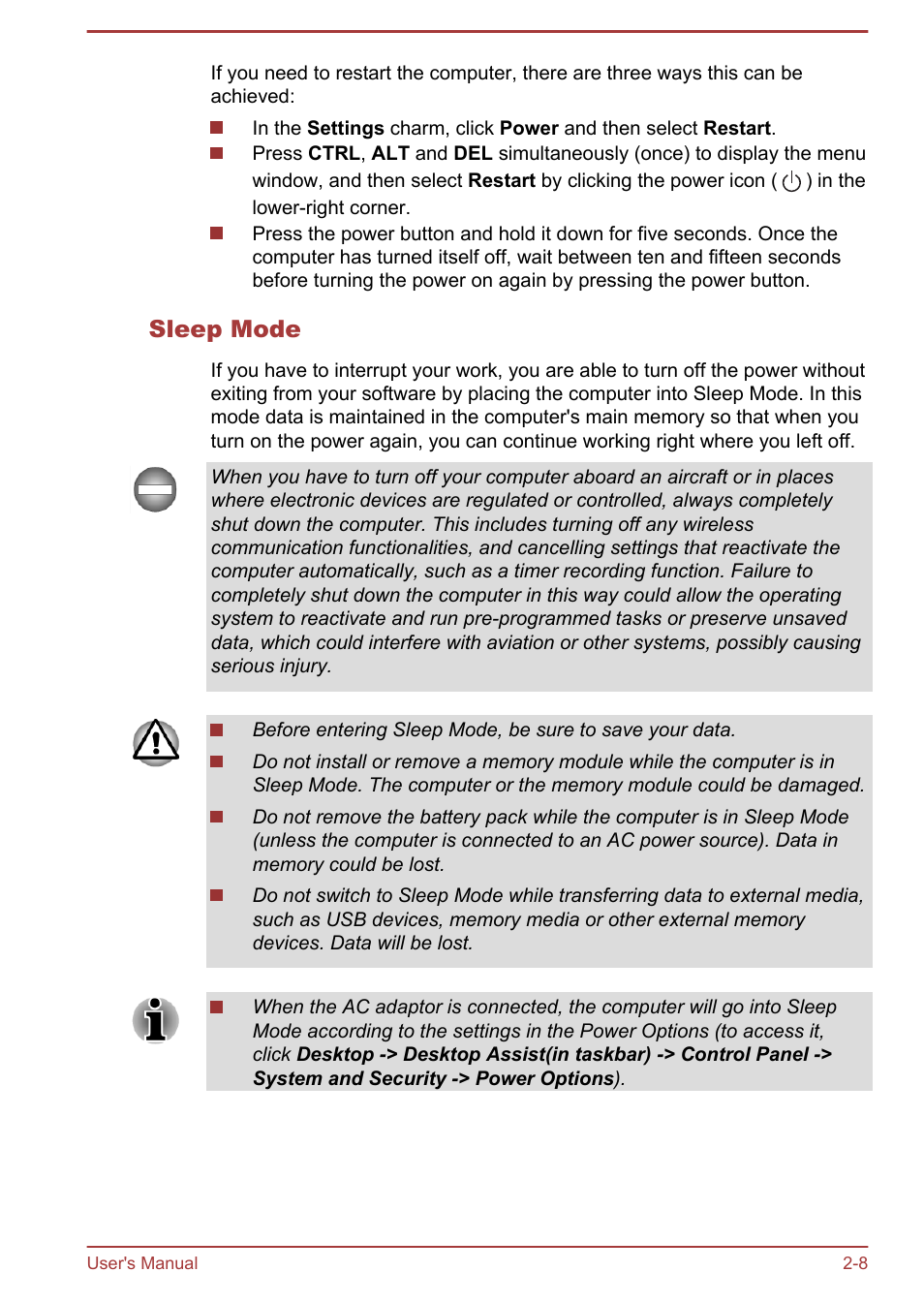 Sleep mode | Toshiba Satellite L830 User Manual | Page 37 / 144