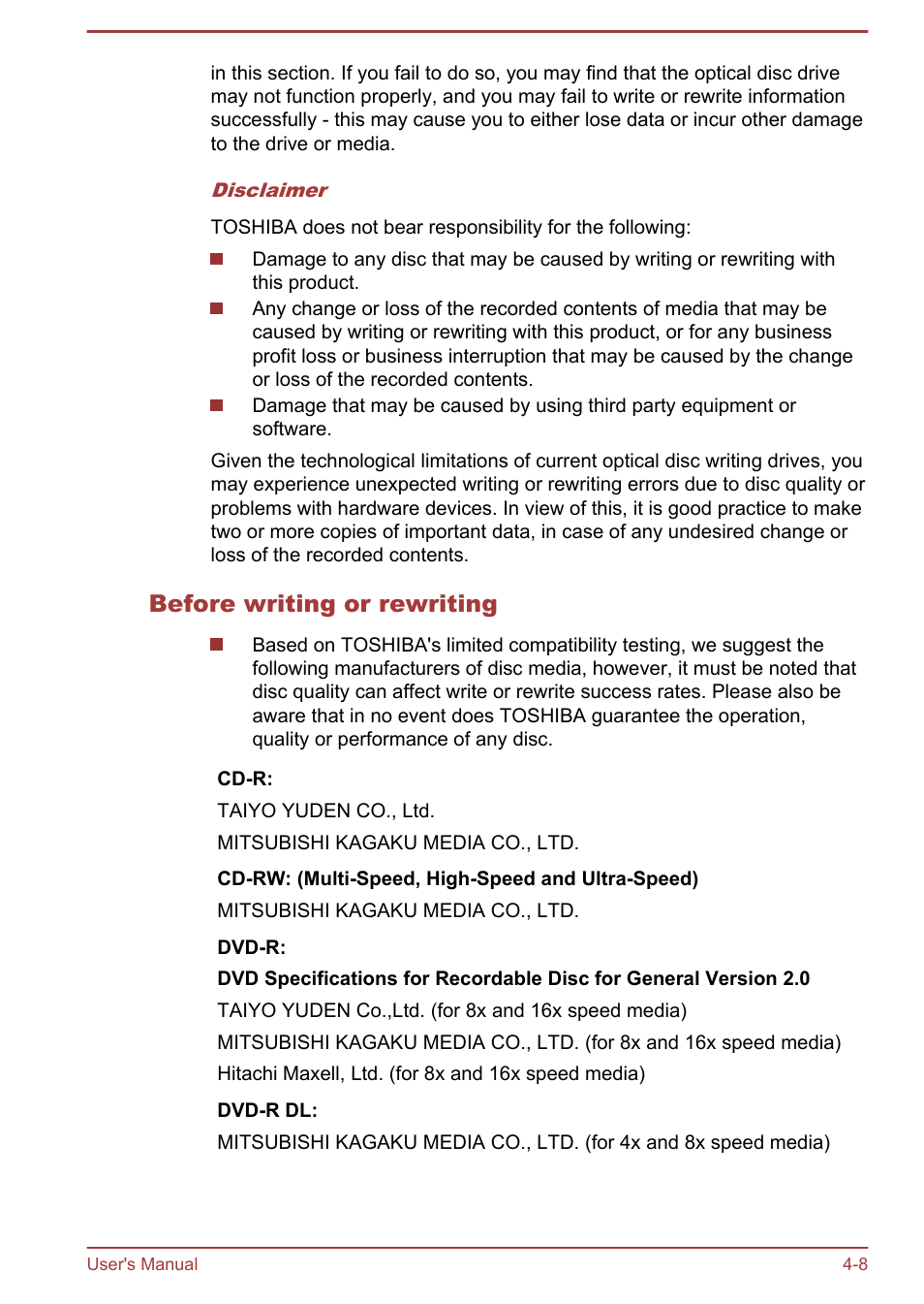 Before writing or rewriting | Toshiba Satellite L830 User Manual | Page 65 / 144