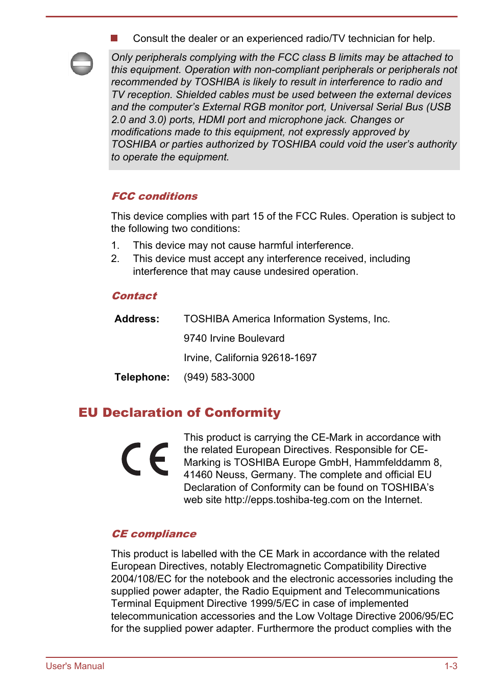 Eu declaration of conformity | Toshiba Satellite L830 User Manual | Page 7 / 144