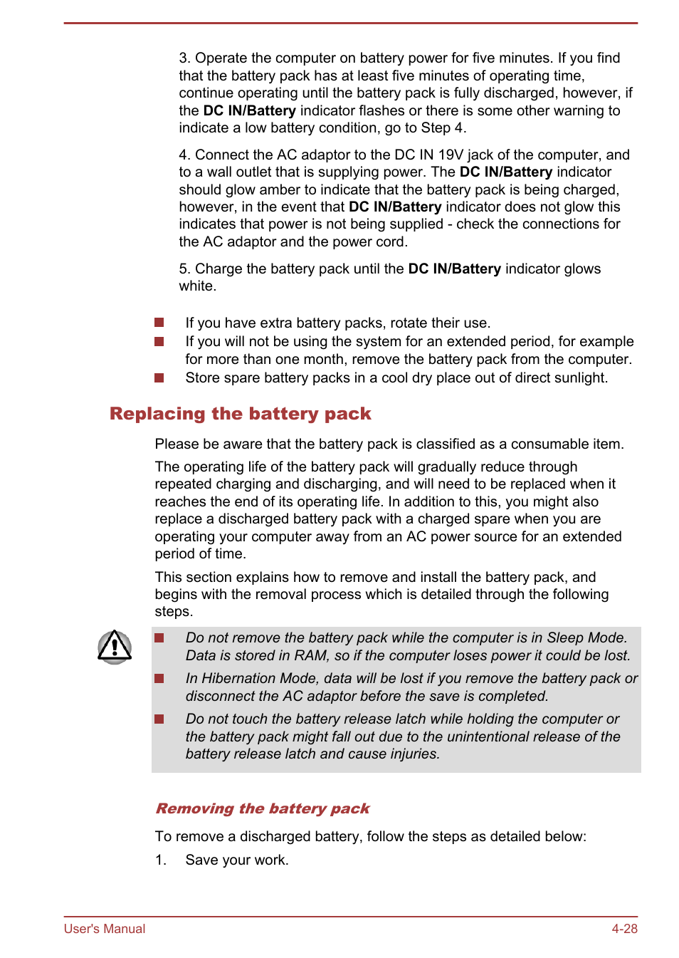 Replacing the battery pack | Toshiba Satellite L830 User Manual | Page 85 / 144