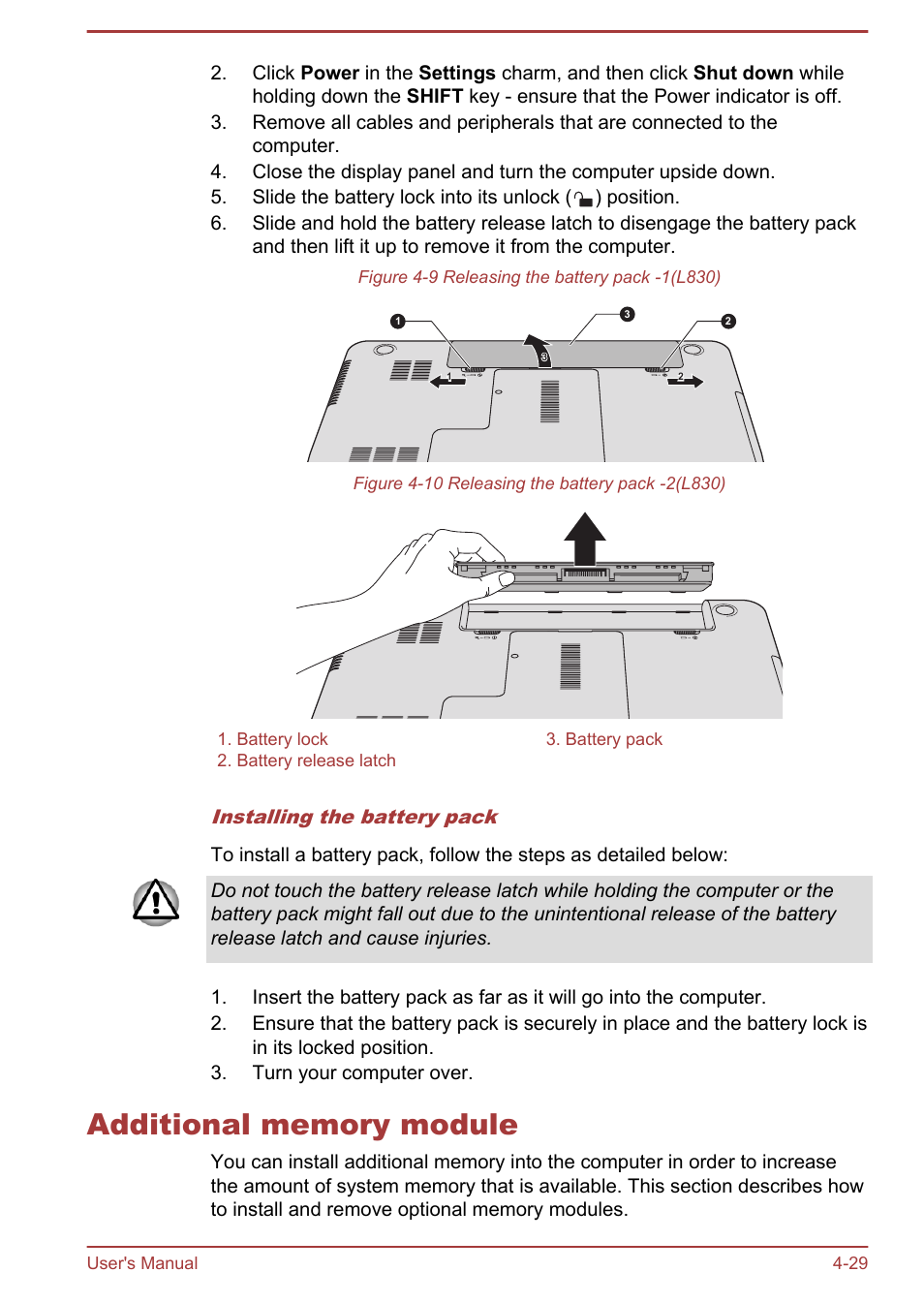 Additional memory module, Additional memory module -29 | Toshiba Satellite L830 User Manual | Page 86 / 144