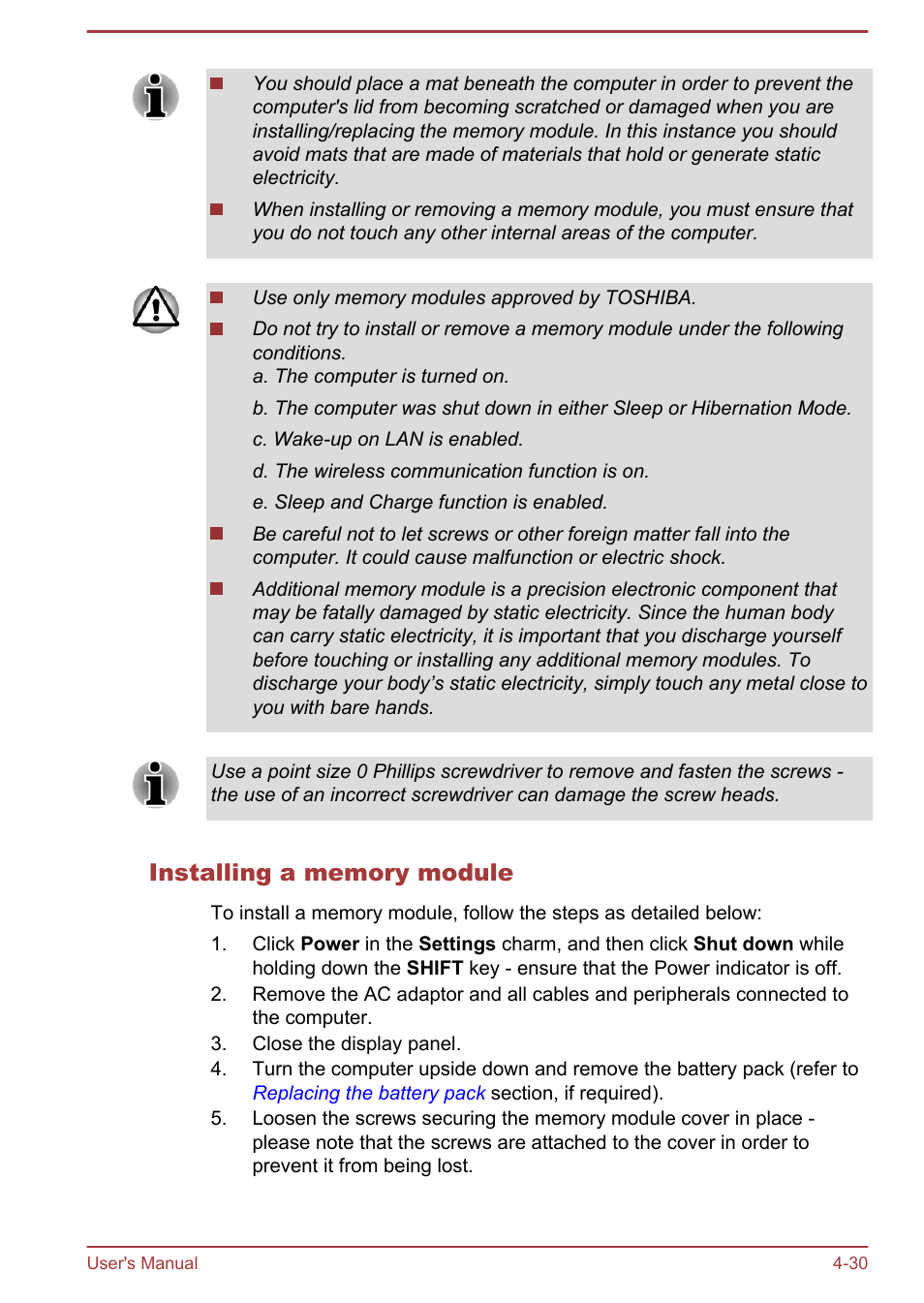 Installing a memory module | Toshiba Satellite L830 User Manual | Page 87 / 144