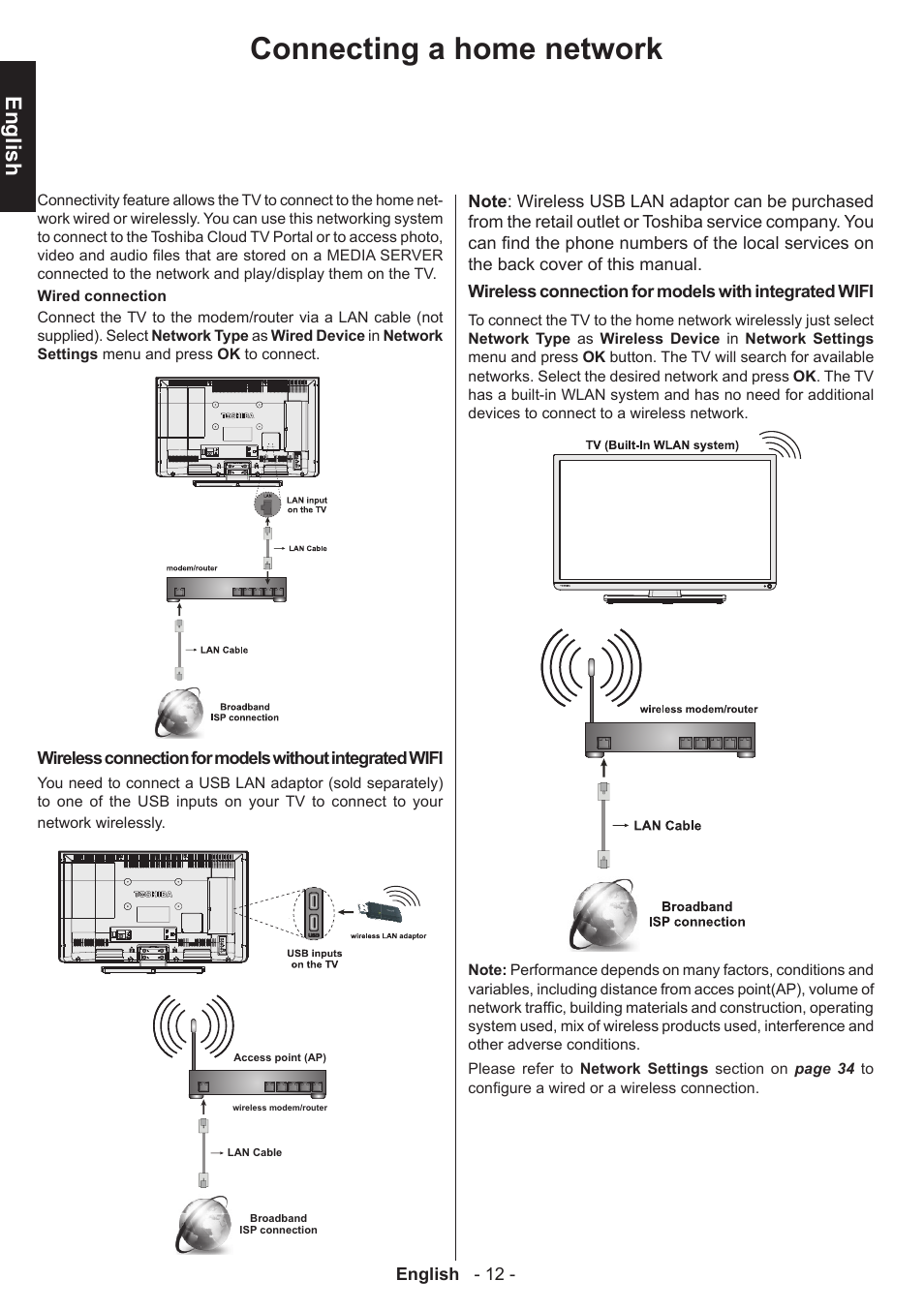 Connecting a home network, English | Toshiba L3455 User Manual | Page 13 / 54