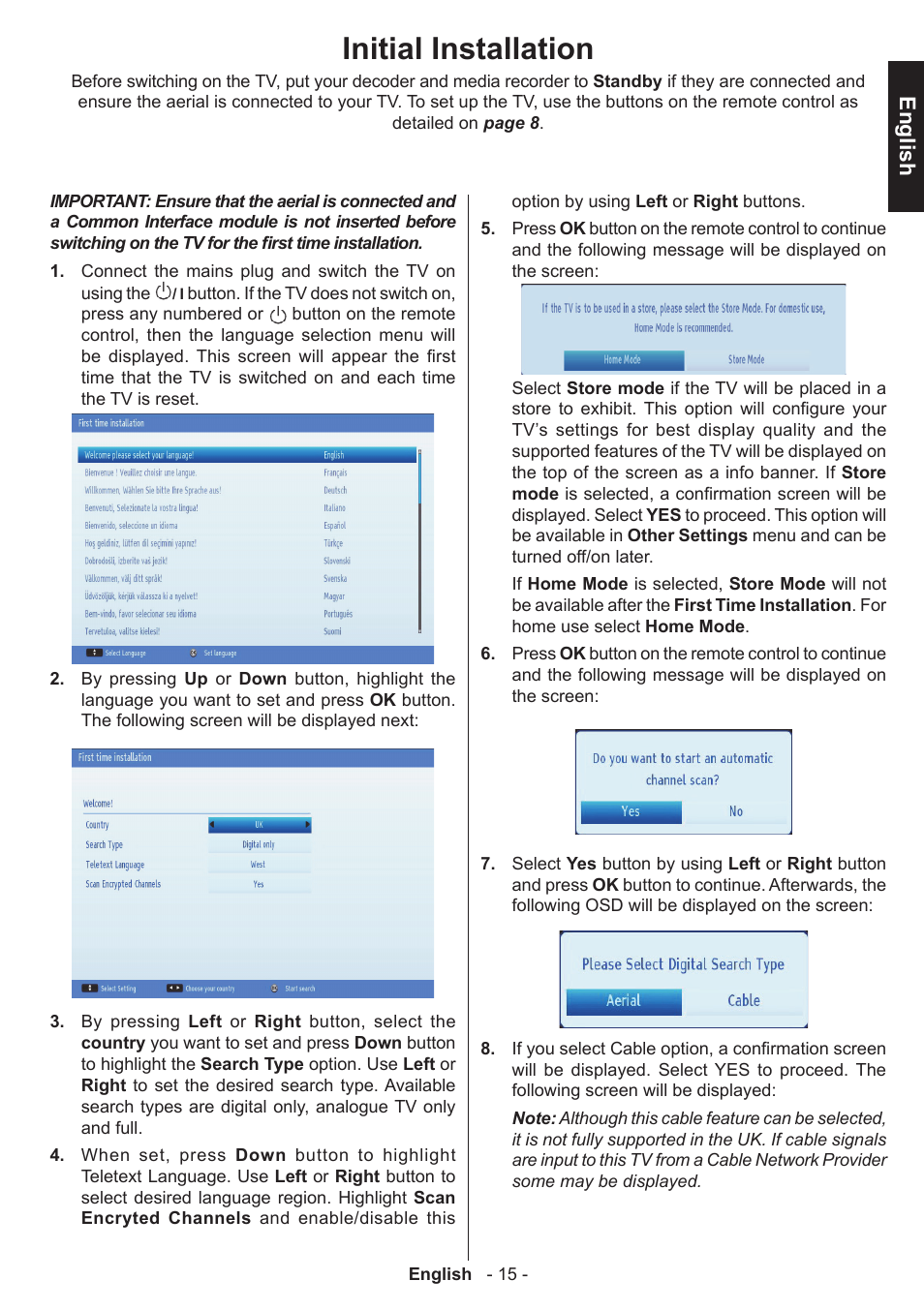 Initial installation, English | Toshiba L3455 User Manual | Page 16 / 54