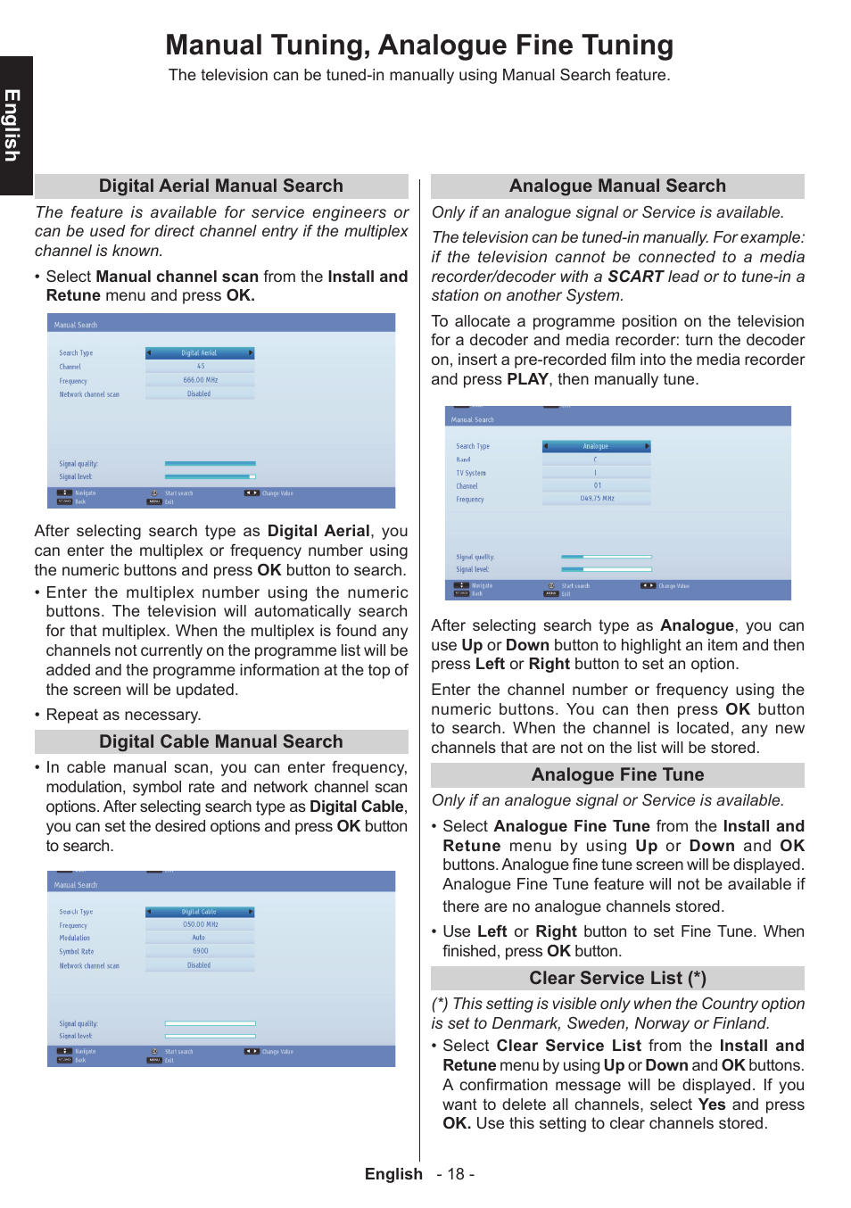 Manual tuning, analogue fine tuning, English | Toshiba L3455 User Manual | Page 19 / 54