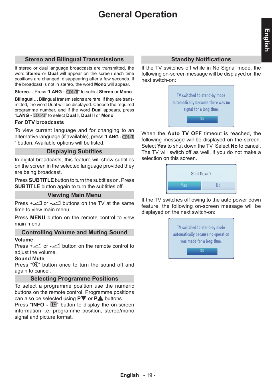 General operation, English | Toshiba L3455 User Manual | Page 20 / 54