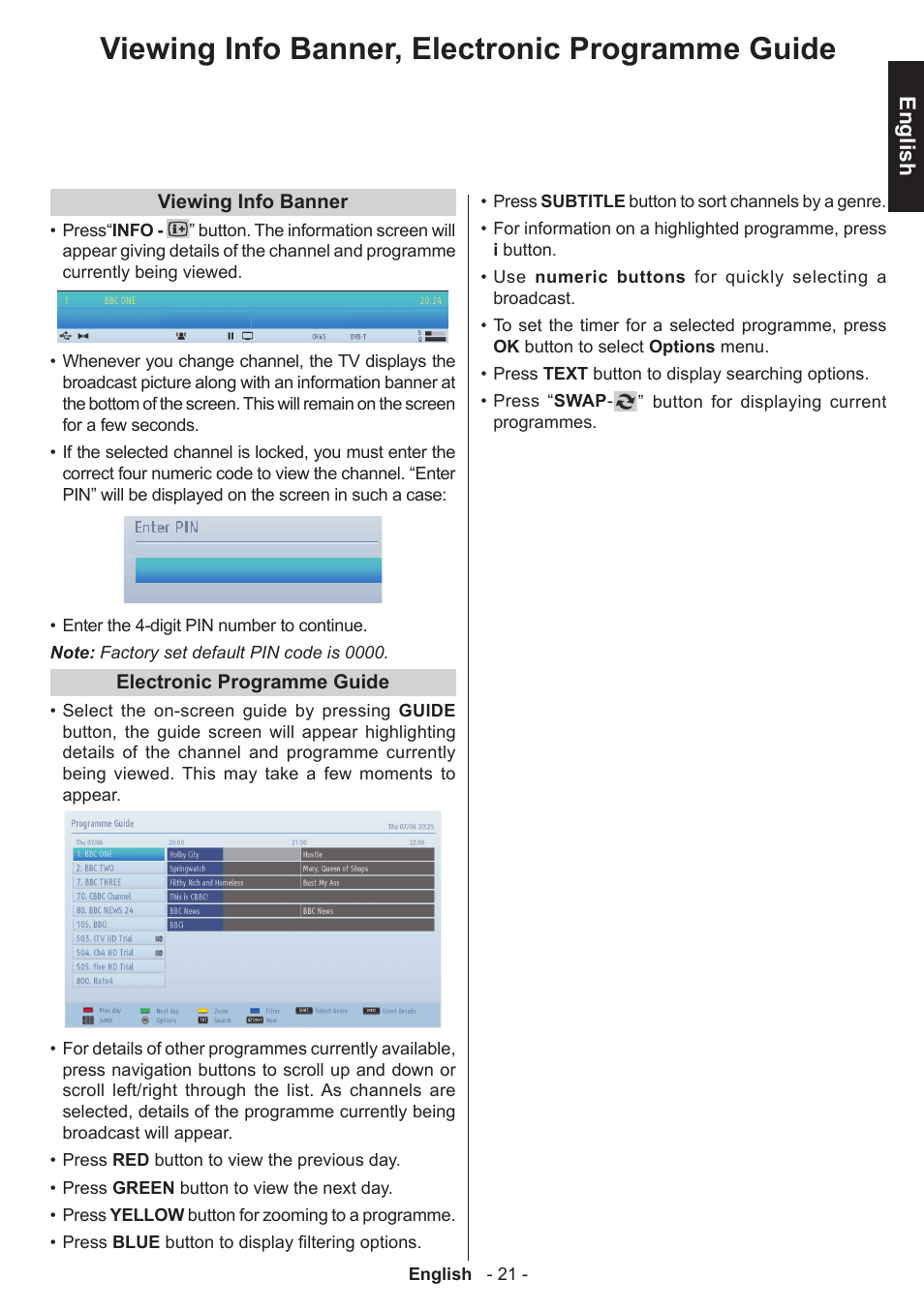Viewing info banner, electronic programme guide, English | Toshiba L3455 User Manual | Page 22 / 54