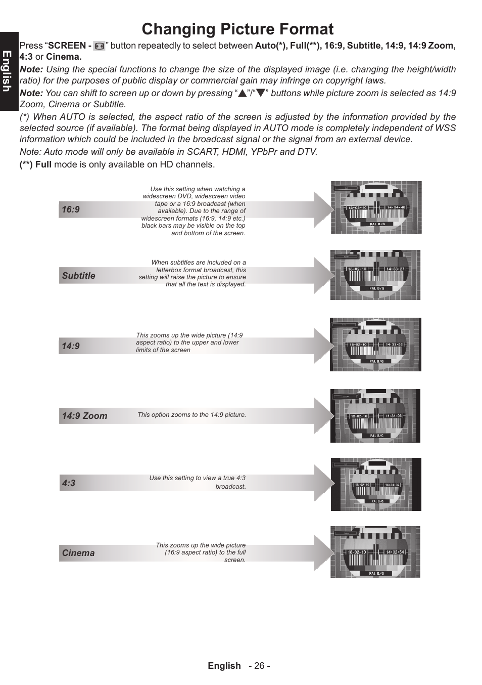 Changing picture format, English | Toshiba L3455 User Manual | Page 27 / 54