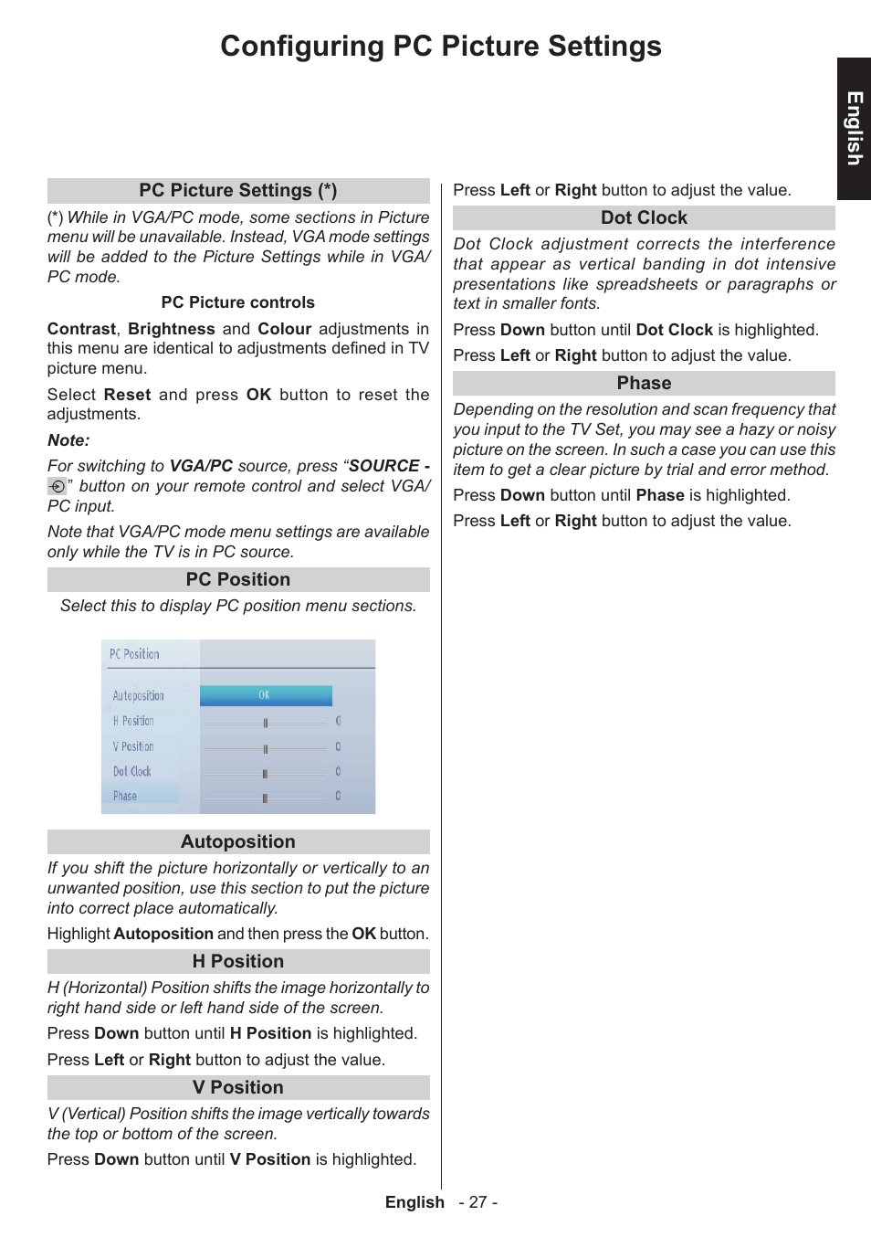 Configuring pc picture settings, English | Toshiba L3455 User Manual | Page 28 / 54