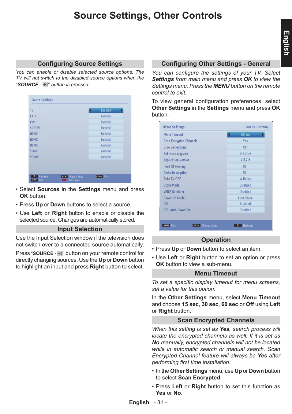 Source settings, other controls, English | Toshiba L3455 User Manual | Page 32 / 54