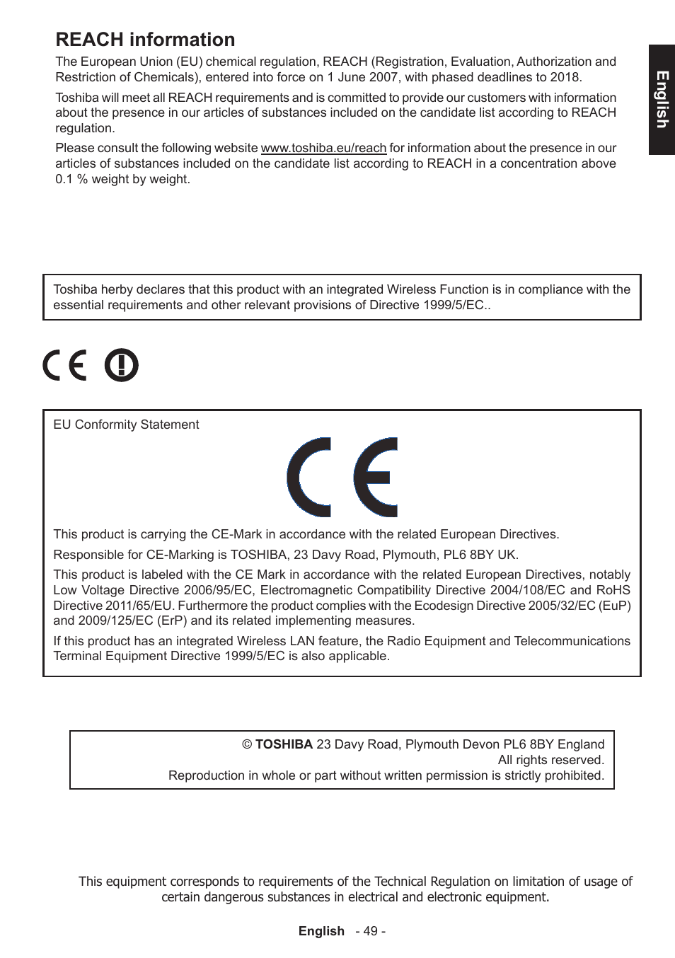 Reach information | Toshiba L3455 User Manual | Page 50 / 54