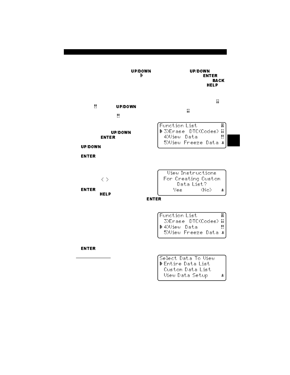 User interface, User responses, Viewing data | Entire data list | Actron Professional Enhanced Scan Tool 9640A User Manual | Page 31 / 126