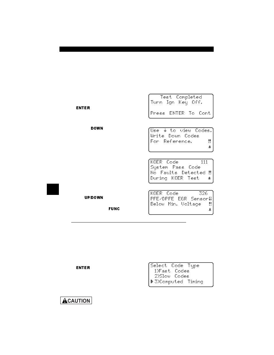 Computed timing check (1984-1991 eec-iv vehicles), Caution | Actron Professional Enhanced Scan Tool 9640A User Manual | Page 64 / 126