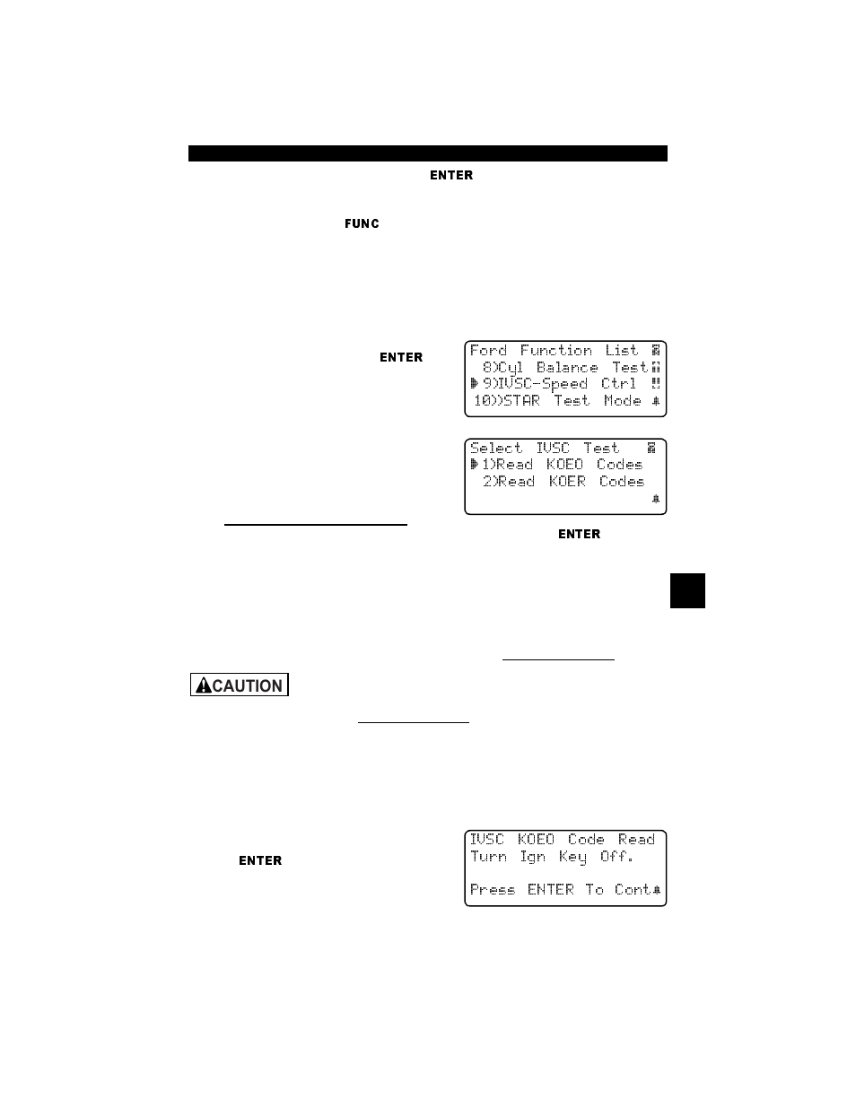 Ivsc-speed ctrl (eec-iv vehicles), Reading ivsc koeo codes, Ivsc-speed ctrl (eec-iv vehicles) -11 | Caution | Actron Professional Enhanced Scan Tool 9640A User Manual | Page 71 / 126