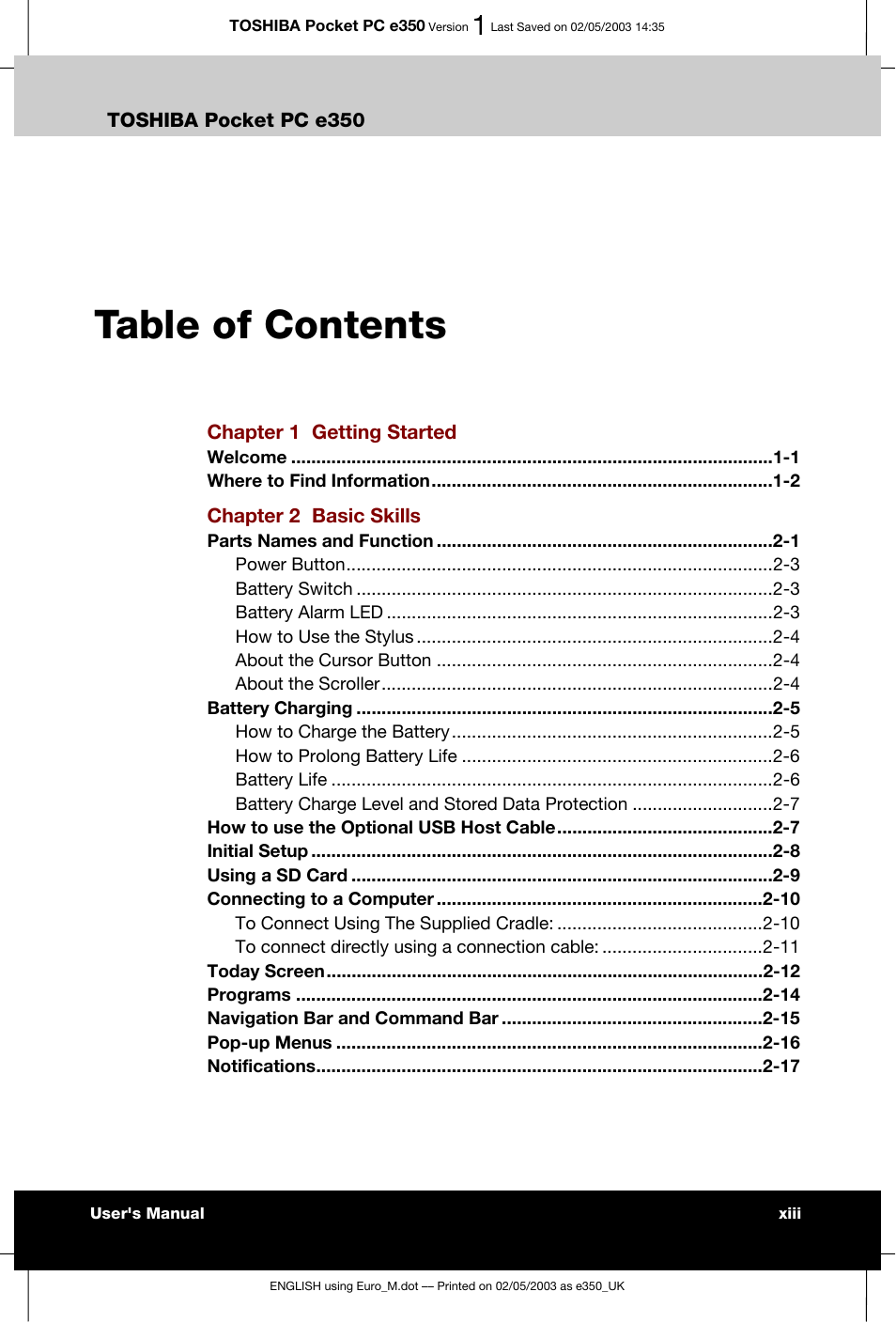 Toshiba Pocket PC e330 User Manual | Page 13 / 113