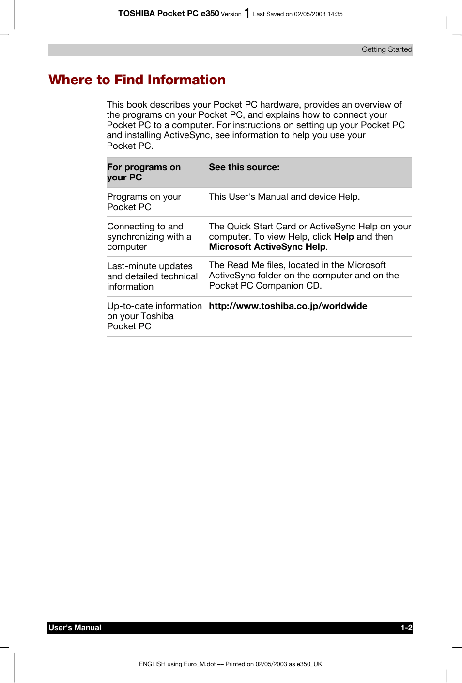 Where to find information | Toshiba Pocket PC e330 User Manual | Page 18 / 113