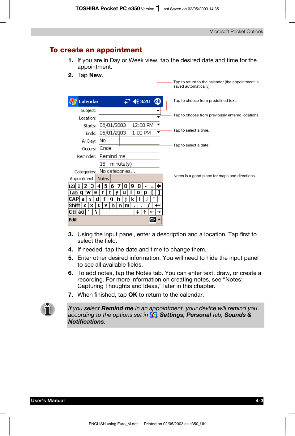 Toshiba Pocket PC e330 User Manual | Page 55 / 113