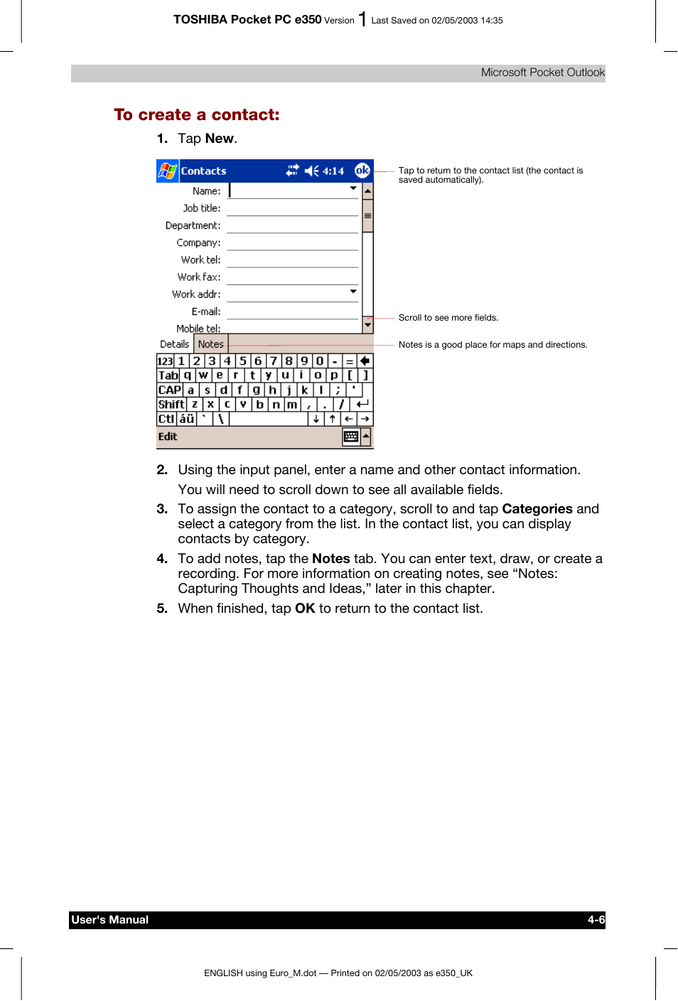 Toshiba Pocket PC e330 User Manual | Page 58 / 113