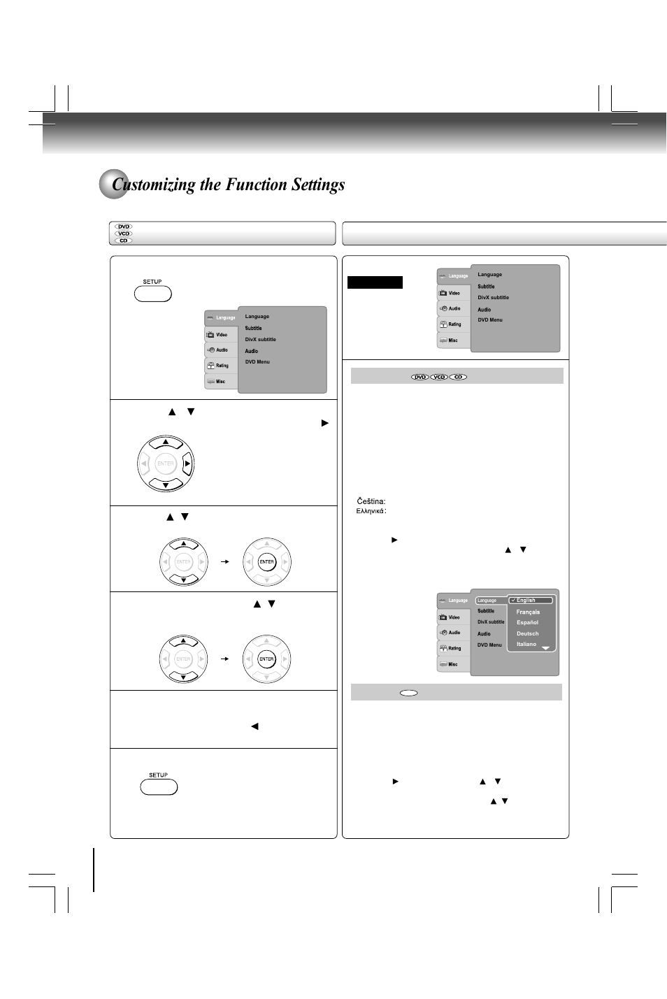 Customizing the function settings, Setting details setting procedure | Toshiba SD490 User Manual | Page 30 / 40