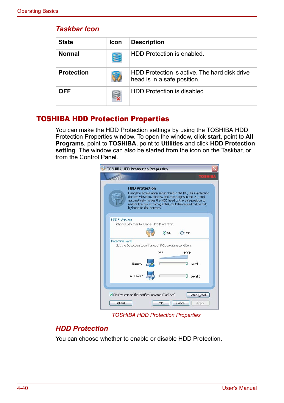 Toshiba hdd protection properties | Toshiba Satellite U200 User Manual | Page 108 / 234