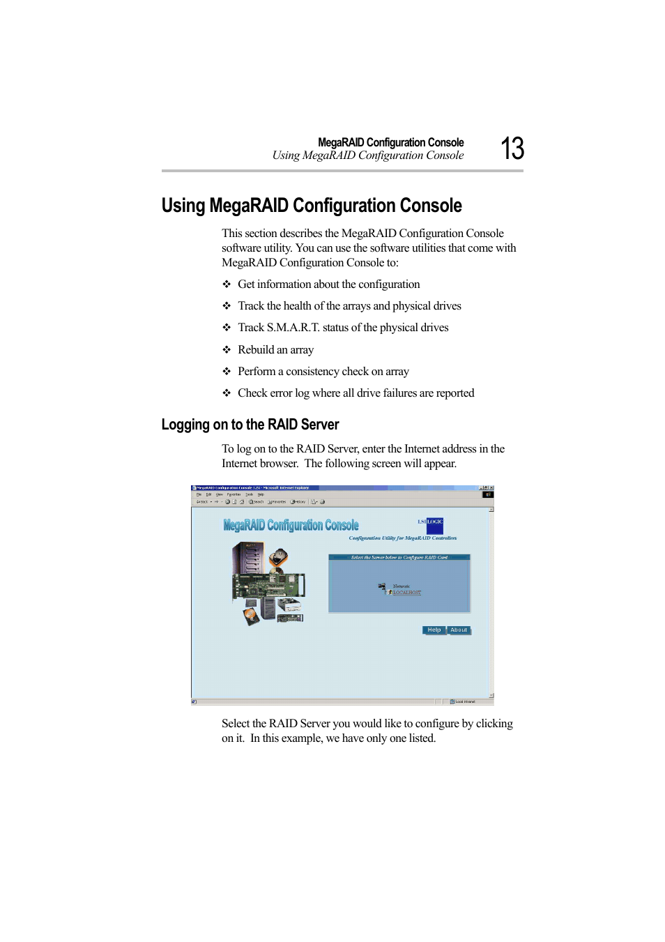 Using megaraid configuration console | Toshiba Magnia Z500 User Manual | Page 13 / 39